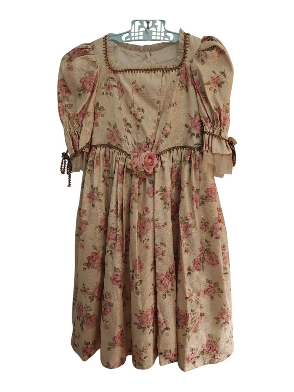Vintage Pink Floral Girls' Dress with Rose Accent By Storybook Size 6